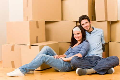 Packed boxes loaded efficiently into a moving truck in Camden